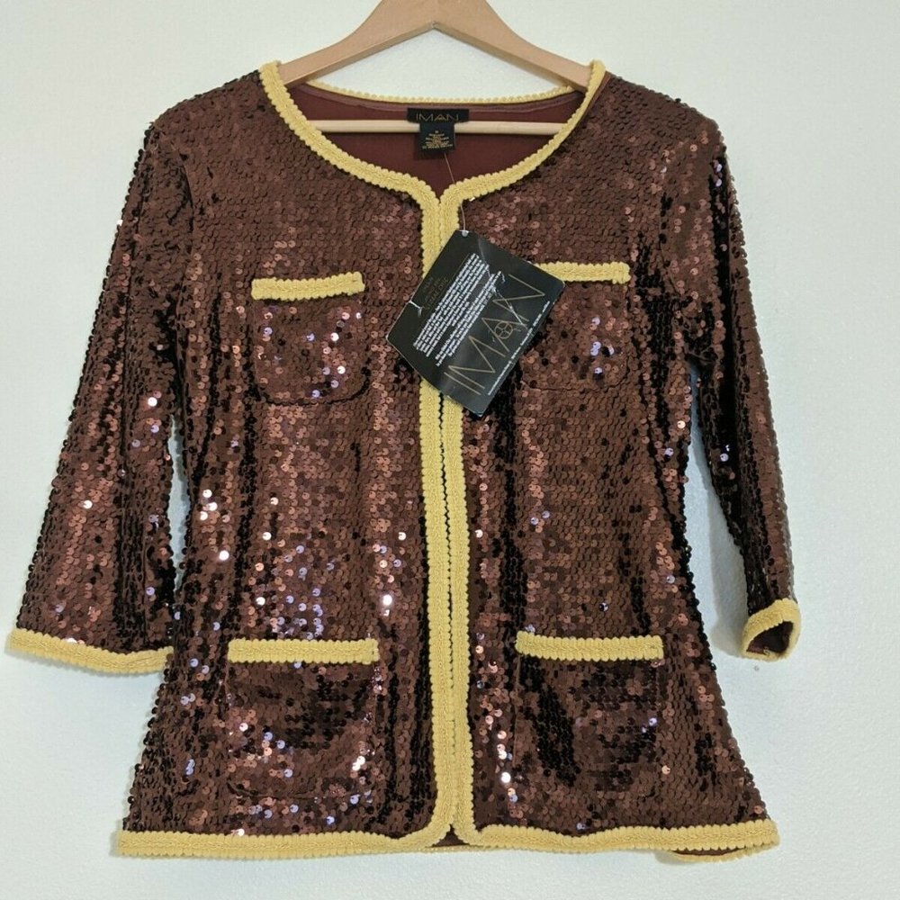 Iman Global Chic Brown Yellow Sequined Medium